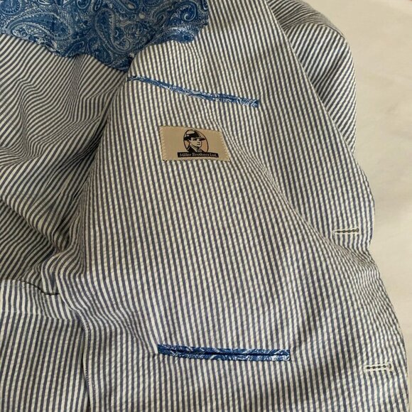 Hickey Freeman Seersucker Blazer Size 48 Regular Blue and White Striped - Picture 11 of 14